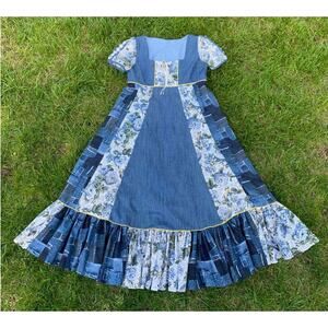 Vintage 70s Style Patchwork Hippie Bohemian Boho Dress Artsy Folksy Renaissance